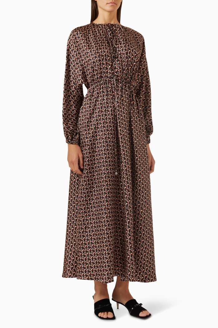 Interlocking G Chain-print Maxi Dress in Silk, Brown