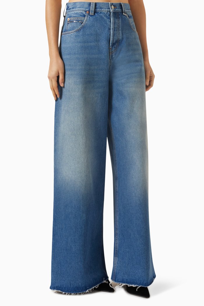 Slim Horsebit Pants in Denim, Blue