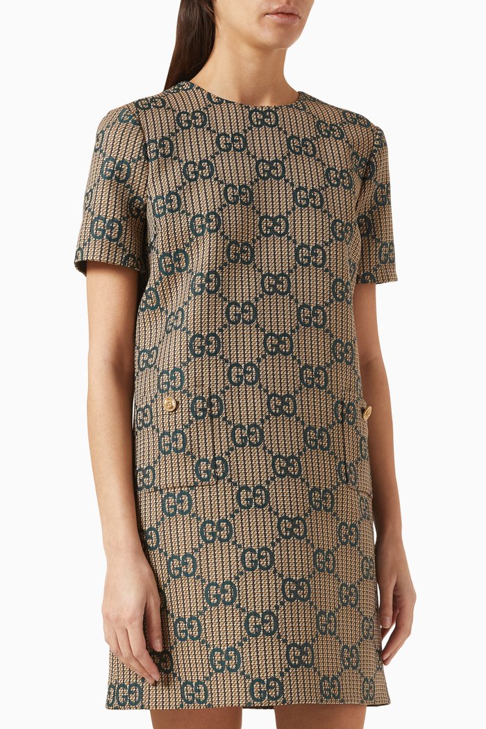 

GG Striped Mini Dress in Wool, Neutral