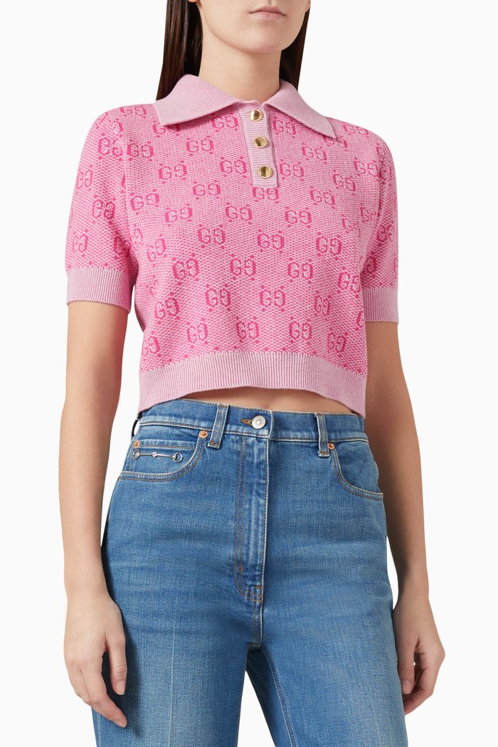 

GG Polo in Wool Jacquard, Pink