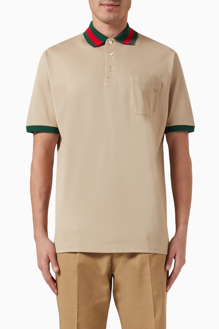 

Web Collar Polo Shirt in Stretch Cotton-piqué, Brown