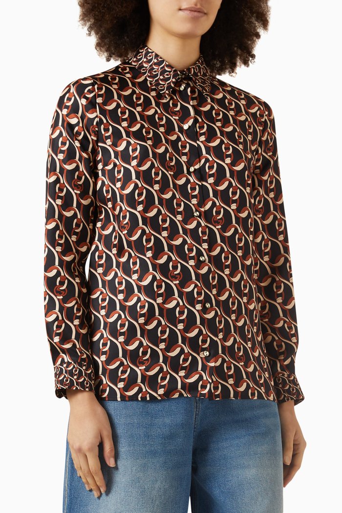 

Interlocking G Chain-print Shirt in Silk, Brown