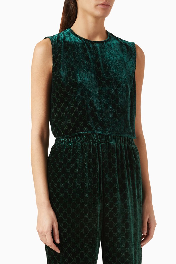 

Monogram Cropped Top in GG Velvet, Green