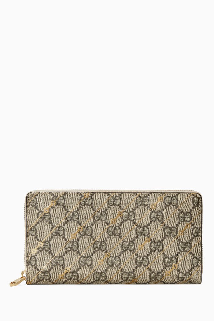 

Horsebit Zip-around Wallet in GG Supreme Canvas, Brown