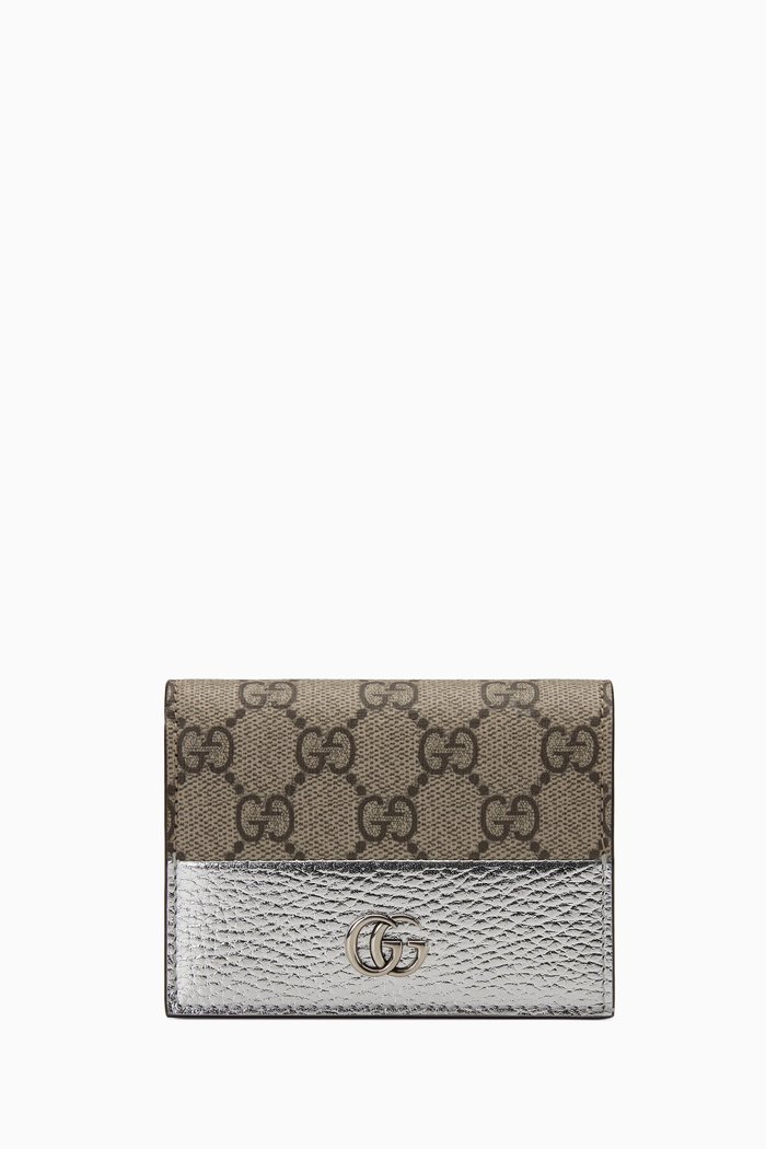 

GG Marmont Card Case in GG Supreme Canvas & Leather, Silver
