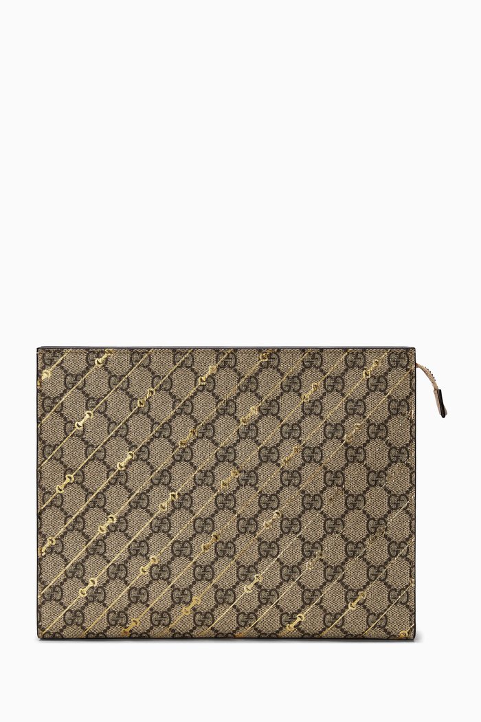 

Horsebit-print Zip Pouch in GG Supreme Canvas, Brown