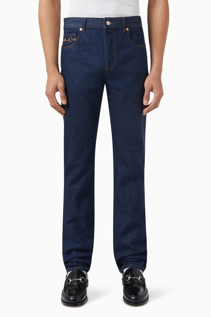 

Horsebit Straight-fit Jeans in Denim, Blue