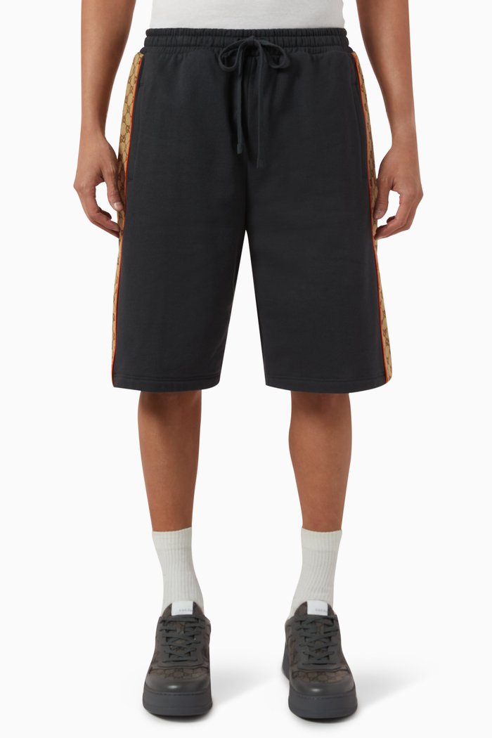 Logo-panelled Shorts in Felted Cotton-jersey, Black