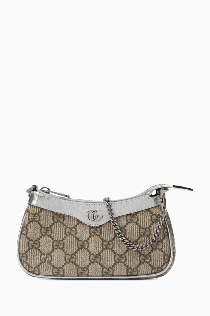 

Mini Ophidia GG Supreme Clutch Bag in Coated-canvas, Silver