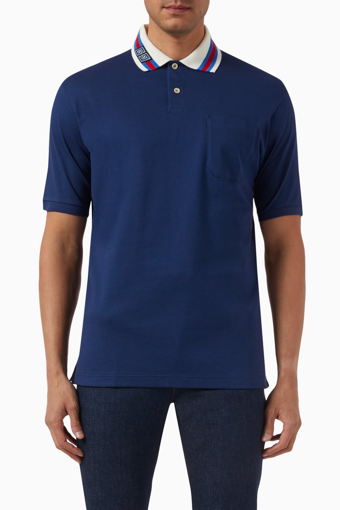 

Square GG Polo Shirt in Stretch Cotton-piqué, Blue