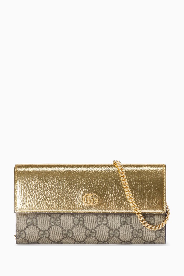

GG Marmont Chain Wallet in GG Supreme Canvas & Leather, Gold