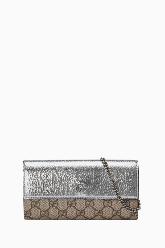 

GG Marmont Chain Wallet in GG Supreme Canvas & Leather, Silver