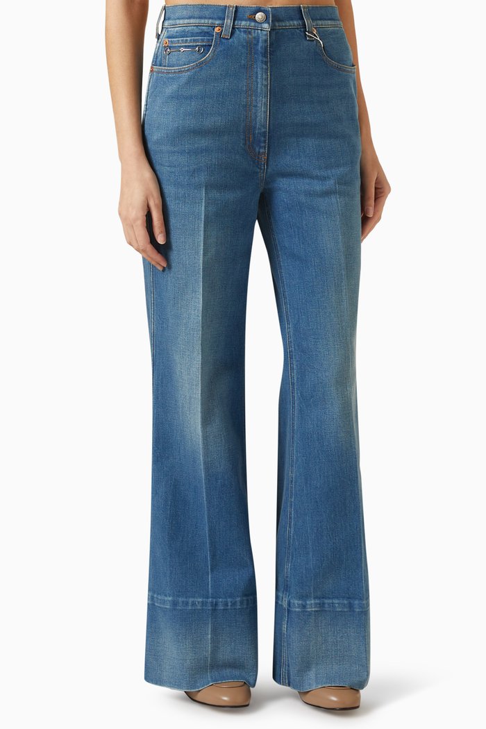 Flare Pants with Gucci Label in Denim, Blue