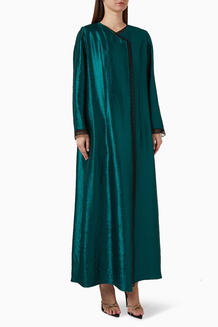 

Contrast-trim Abaya in Satin-crepe, Green