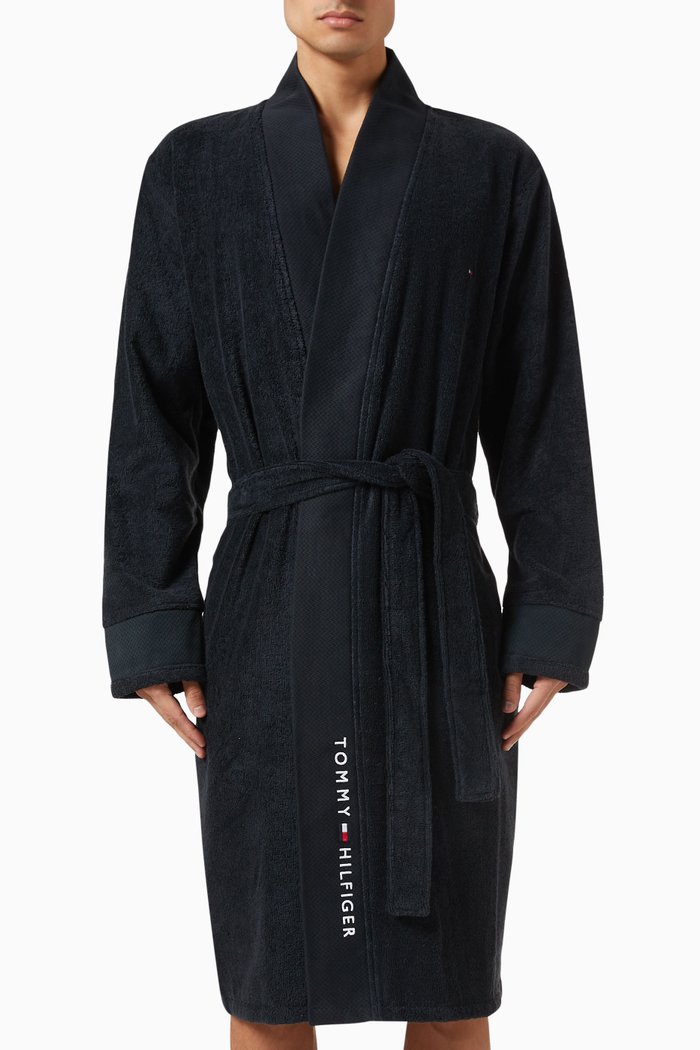 

Herringbone Bathrobe in Cotton Towelling, Blue