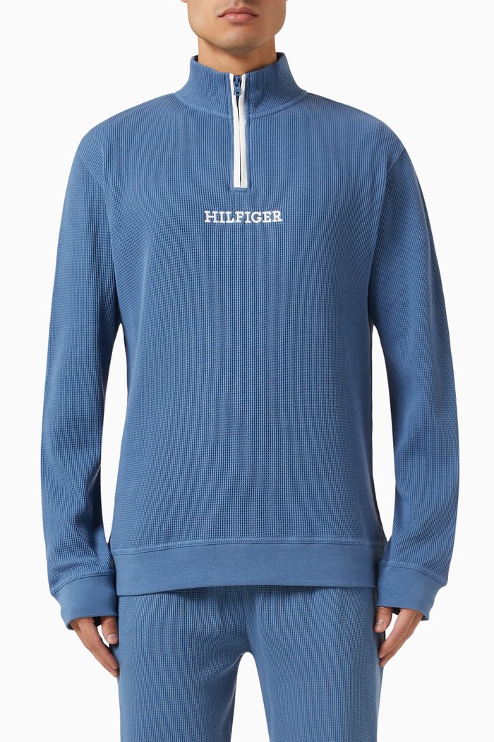 

Monotype Lounge Half-zip Sweater in Cotton Waffle, Blue
