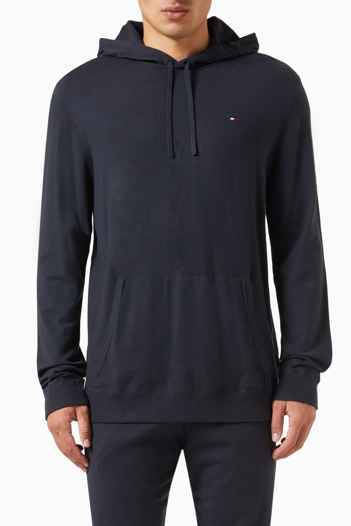

Embroidered Logo Hoodie in Jersey, Blue