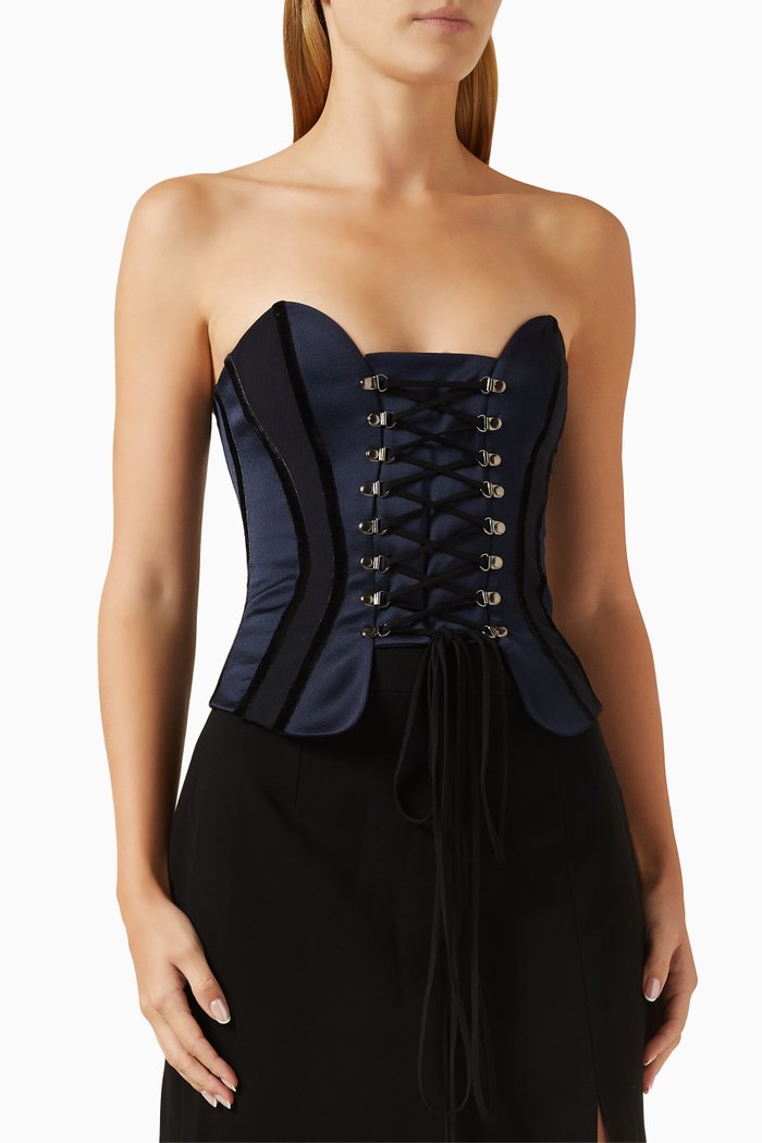 

Coyote Lace-up Corset in Velvet, Blue