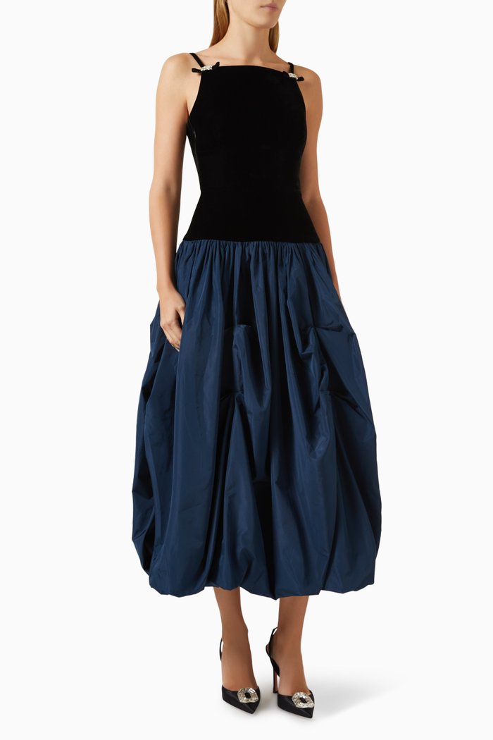 

Bloom Embellished Dress in Satin, Blue