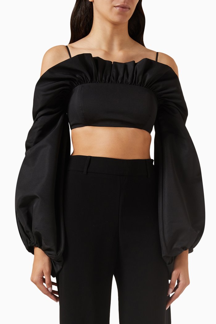 

Midnight Drama Crop Top in Taffeta, Black