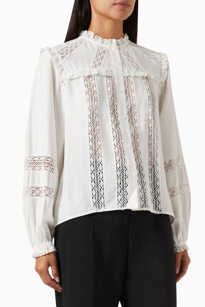 Charming Open Work Shirt in Viscose, White