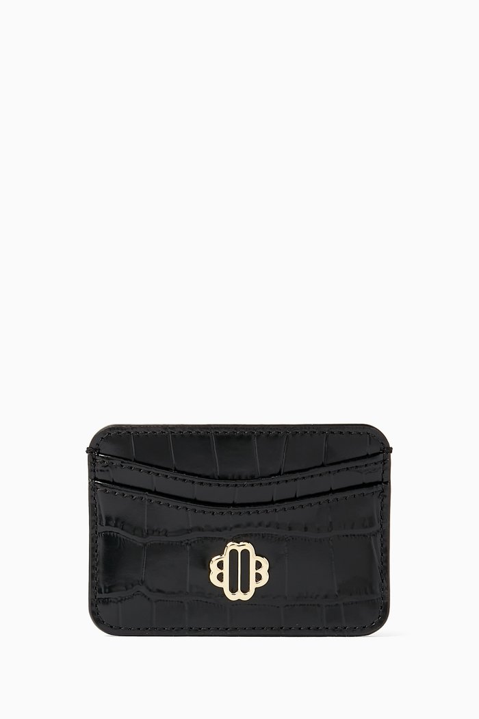

Sima Card Holder in Crocodile-embossed leather, Black