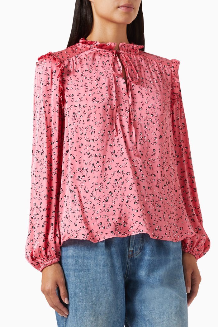 Lianise Floral Print Top in Satin, Pink