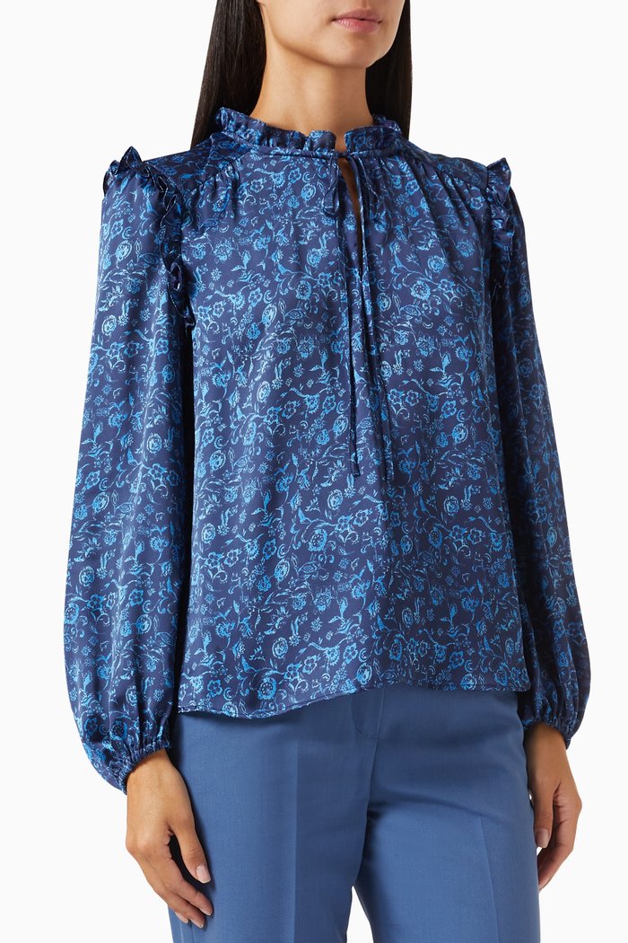 

Lianica Floral Print Top in Satin, Blue