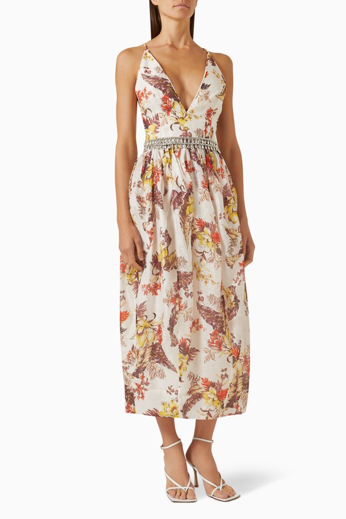 

Matchmaker Tulip Midi Dress in Silk-linen Organza, Neutral