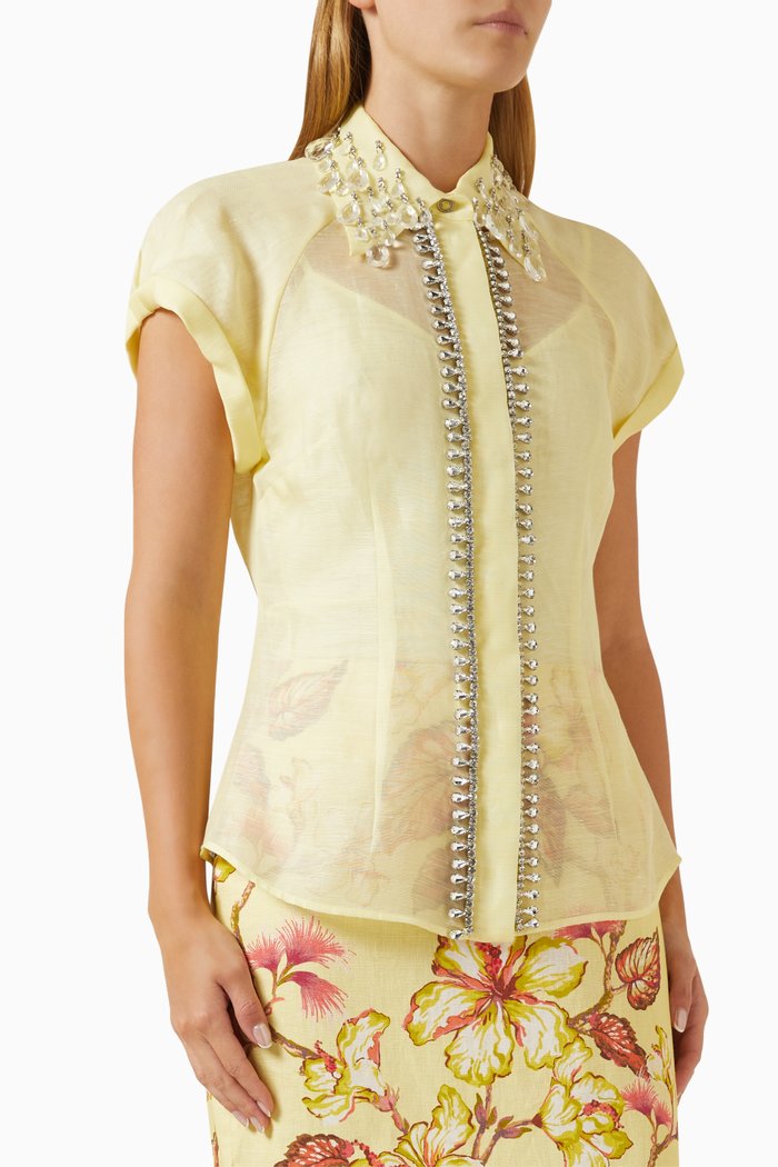 

Matchmaker Diamante Blouse in Silk Linen, Yellow