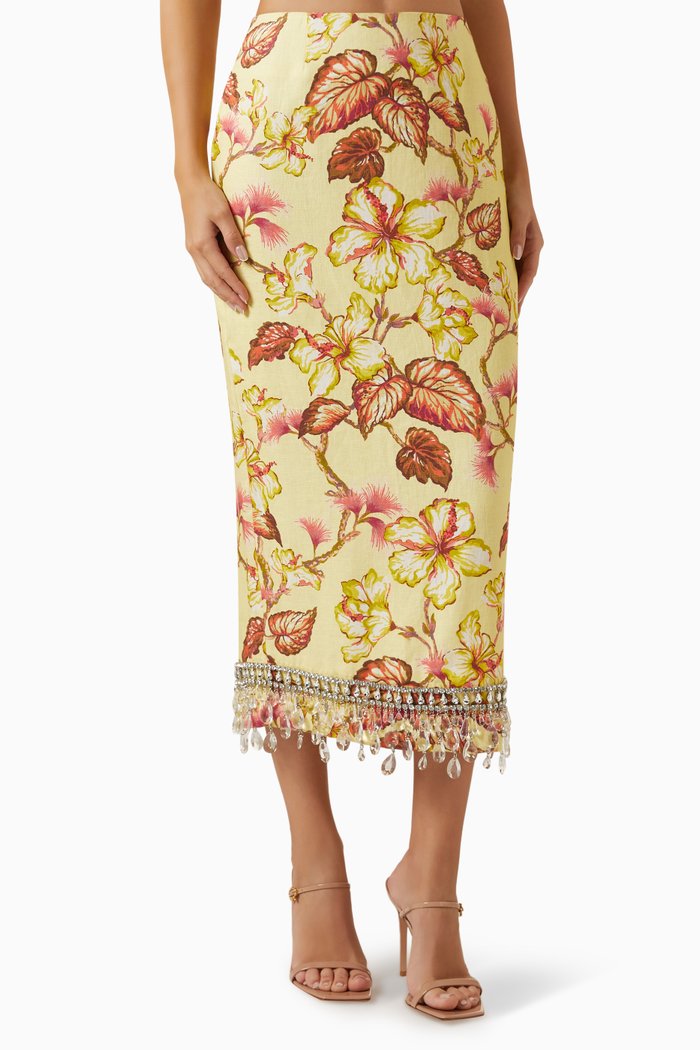 

Matchmaker Diamante Midi Skirt in Linen, Yellow