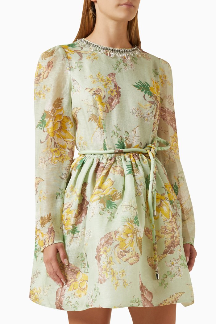 

Matchmaker Tulip Mini Dress in Silk Linen, Green
