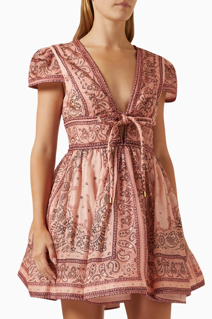 

Matchmaker Structured Mini Dress in Silk Linen, Pink