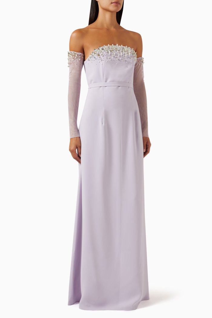 

Cozy Embellished Off-shoulder Maxi Dress, Purple