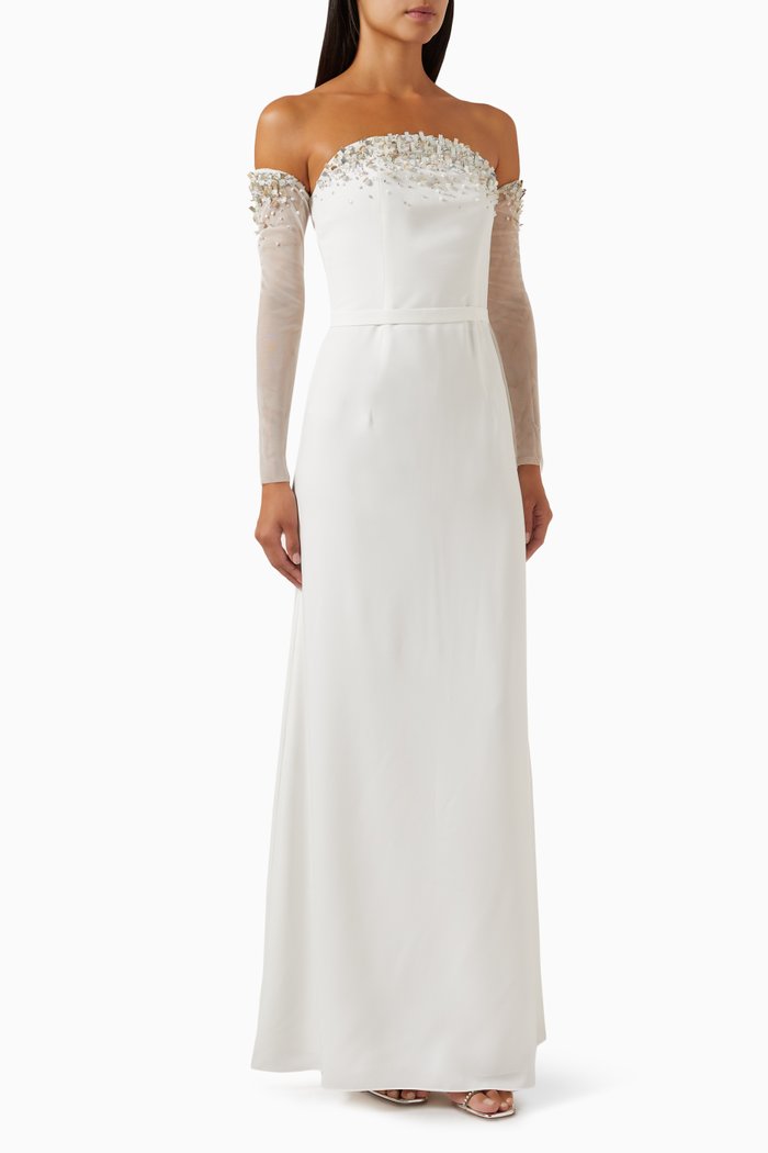 

Cozy Embellished Off-shoulder Maxi Dress, White