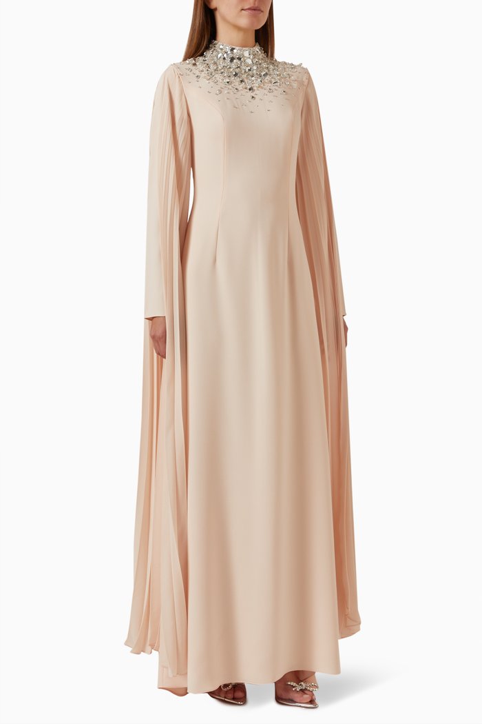 

Ciela Embellished Cape-sleeve Gown, Pink
