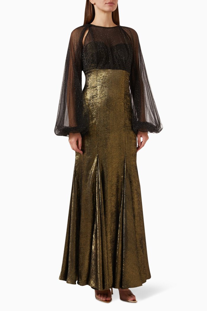 

Godet-pleated Dress, Black