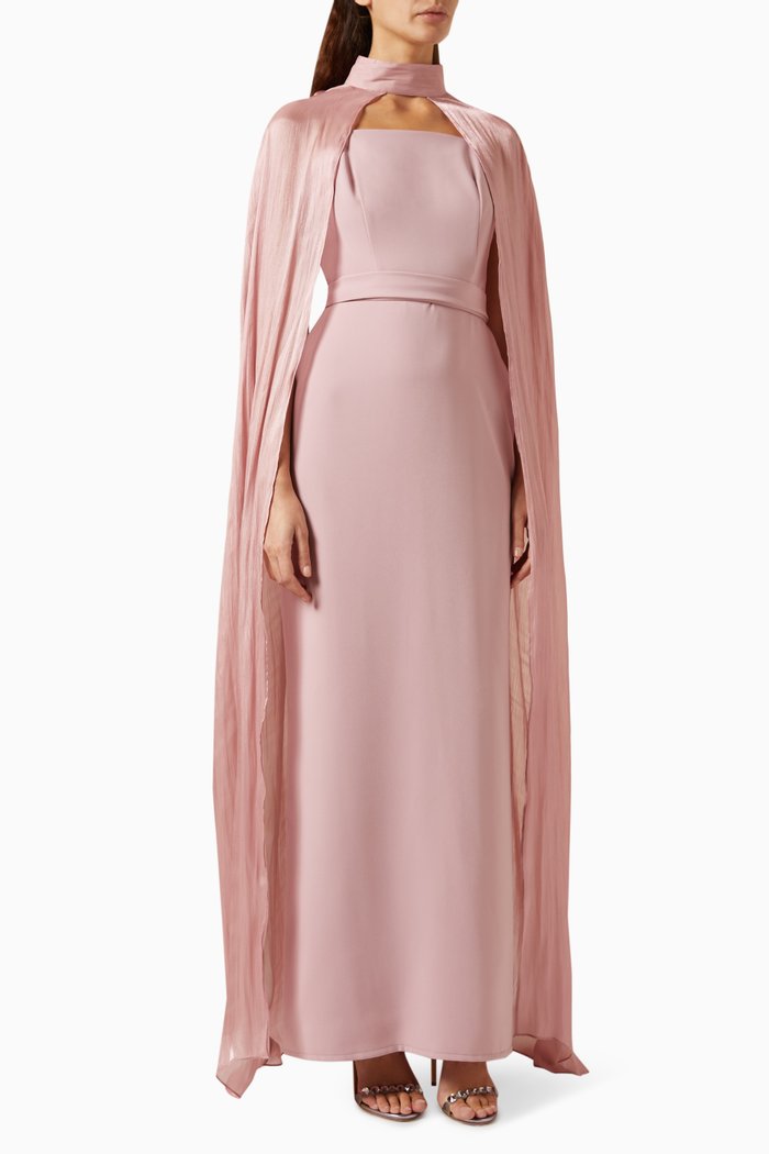 

Cape-style Maxi Dress in Satin, Pink