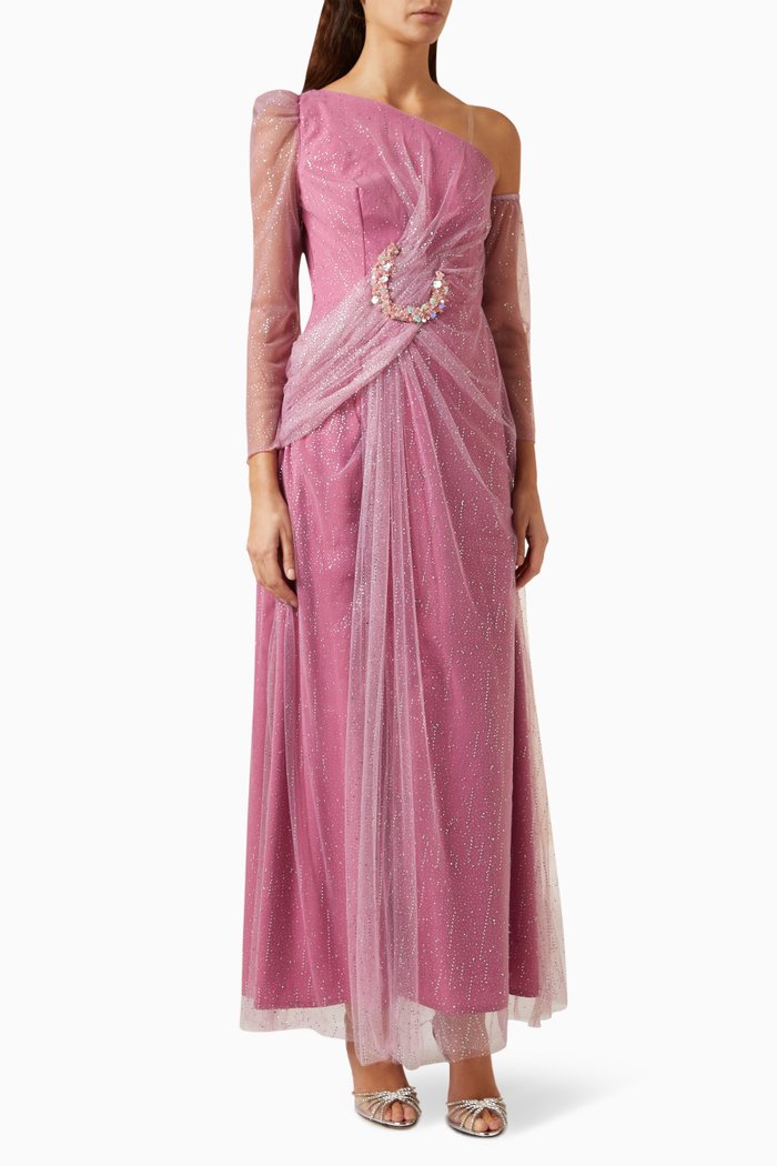 

One-shoulder Embellished Maxi Dress, Pink