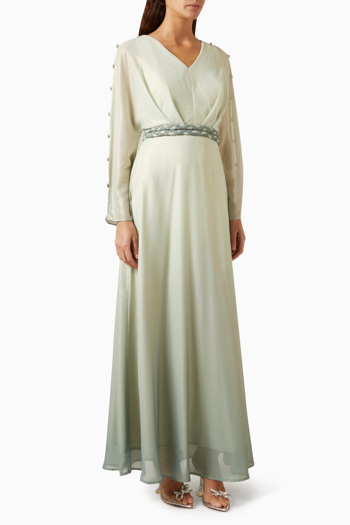 

Ombre Belted Maxi Dress in Satin, Green