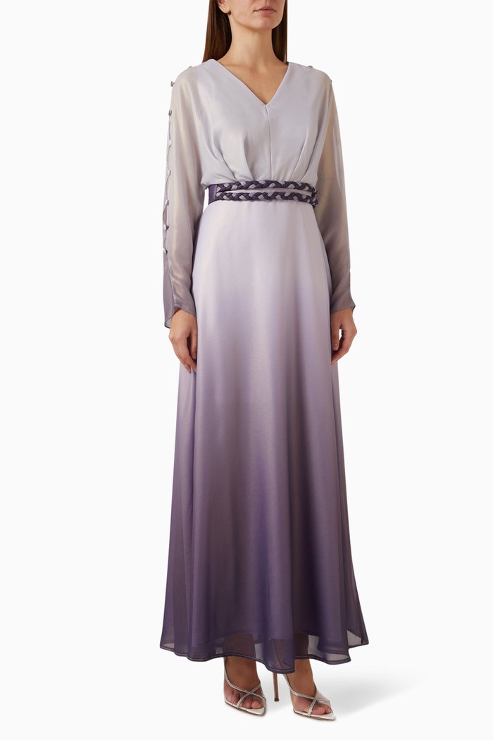 

Ombre Belted Maxi Dress in Satin, Purple