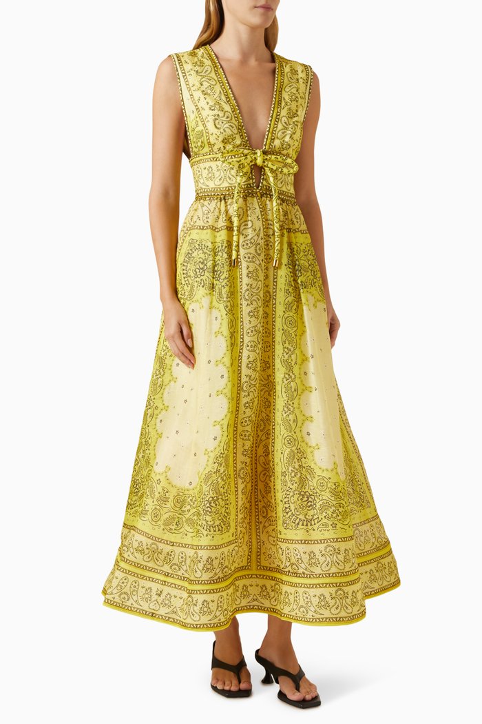 Matchmaker Bow Maxi Dress in Silk-linen, Yellow