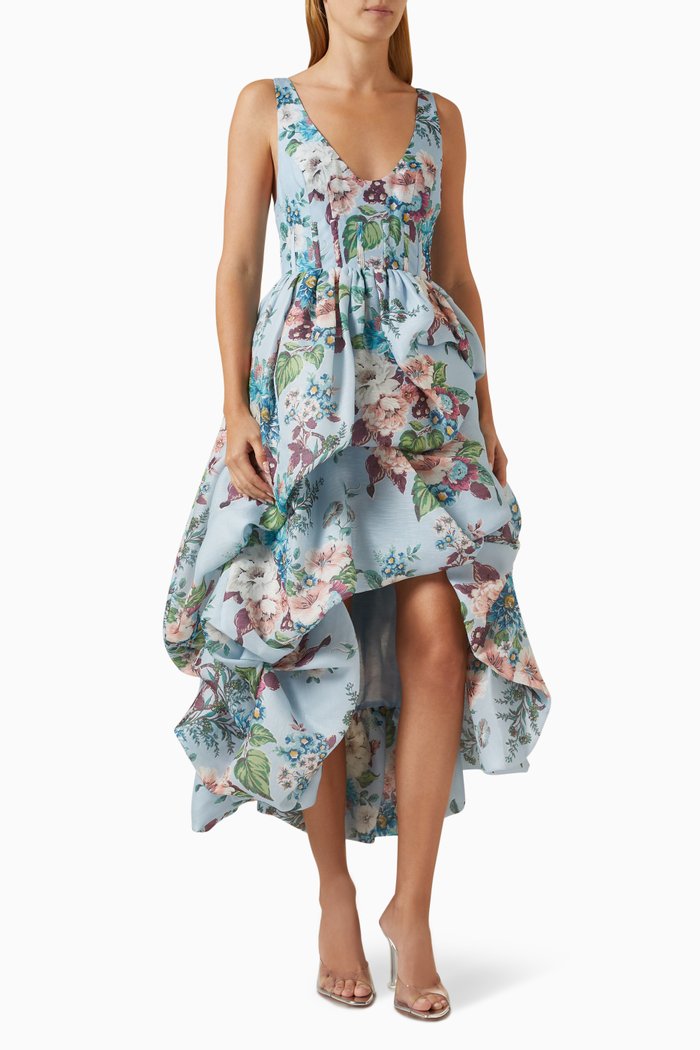 

Matchmaker Drape Midi Dress in Silk Linen, Blue
