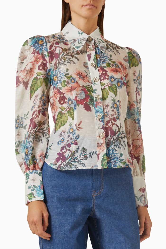 

Matchmaker Floral Body Shirt in Silk-linen, Neutral