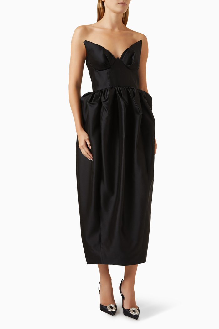 

Matchmaker Bustier Midi Dress in Silk & Wool, Black