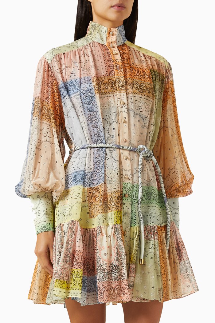 

Matchmaker Lantern Mini Dress in Cotton-silk Blend, Multicolour