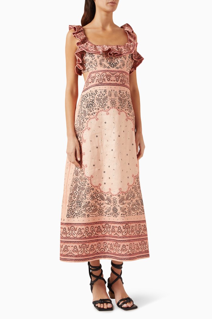 

Matchmaker Frilled Midi Dress in Linen, Pink