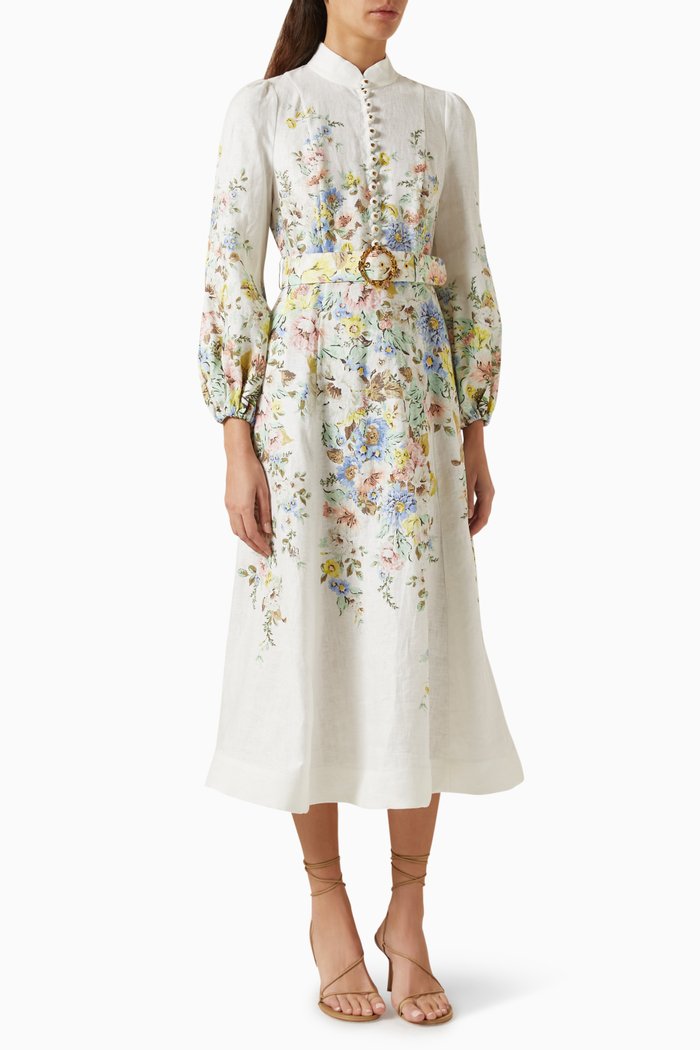 

Matchmaker Buttoned Midi Dress in Linen, Multicolour