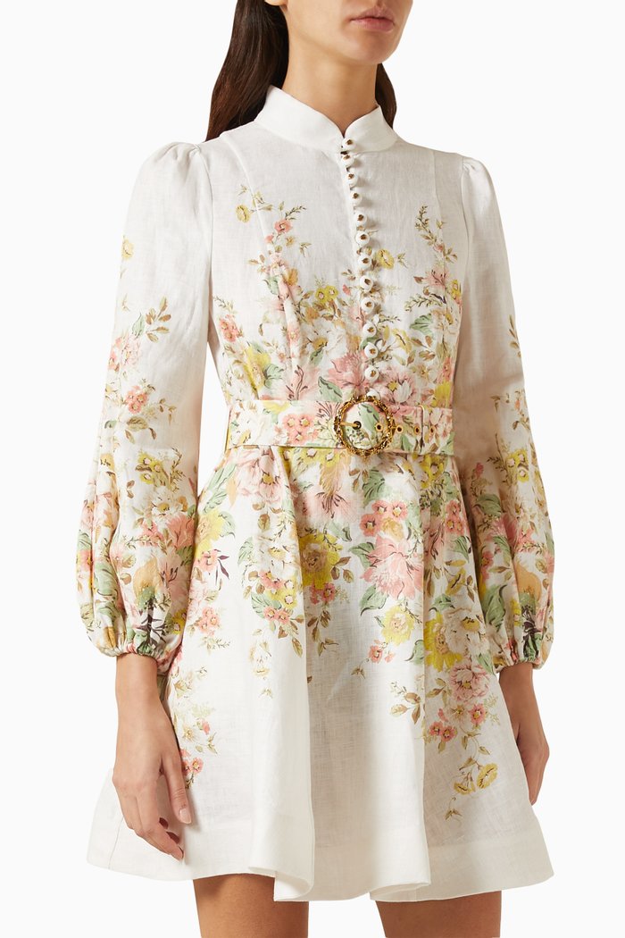 

Matchmaker Buttoned Mini Dress in Linen, Neutral