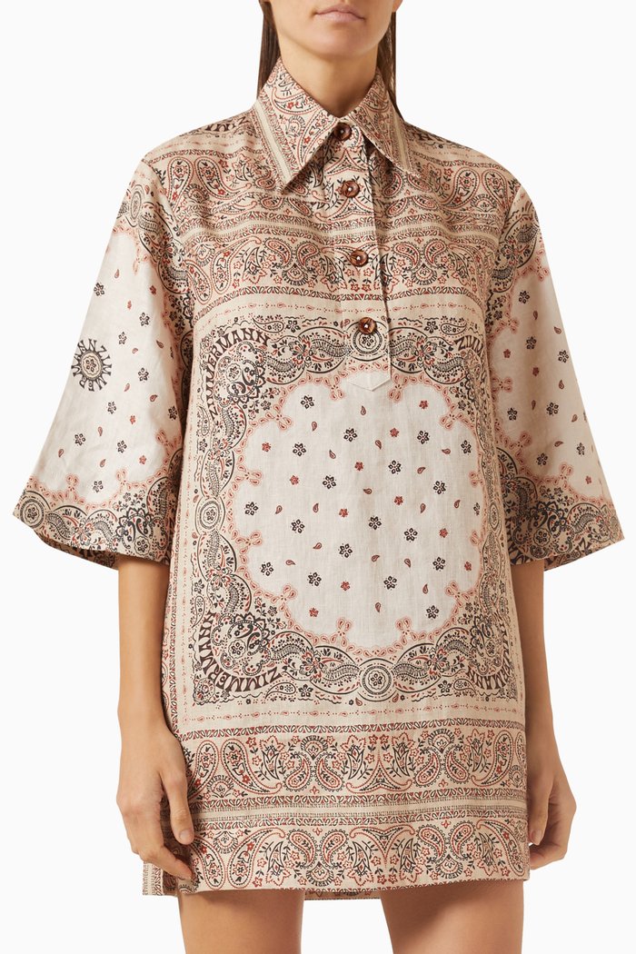 

Tunic Mini Dress in Linen, Multicolour